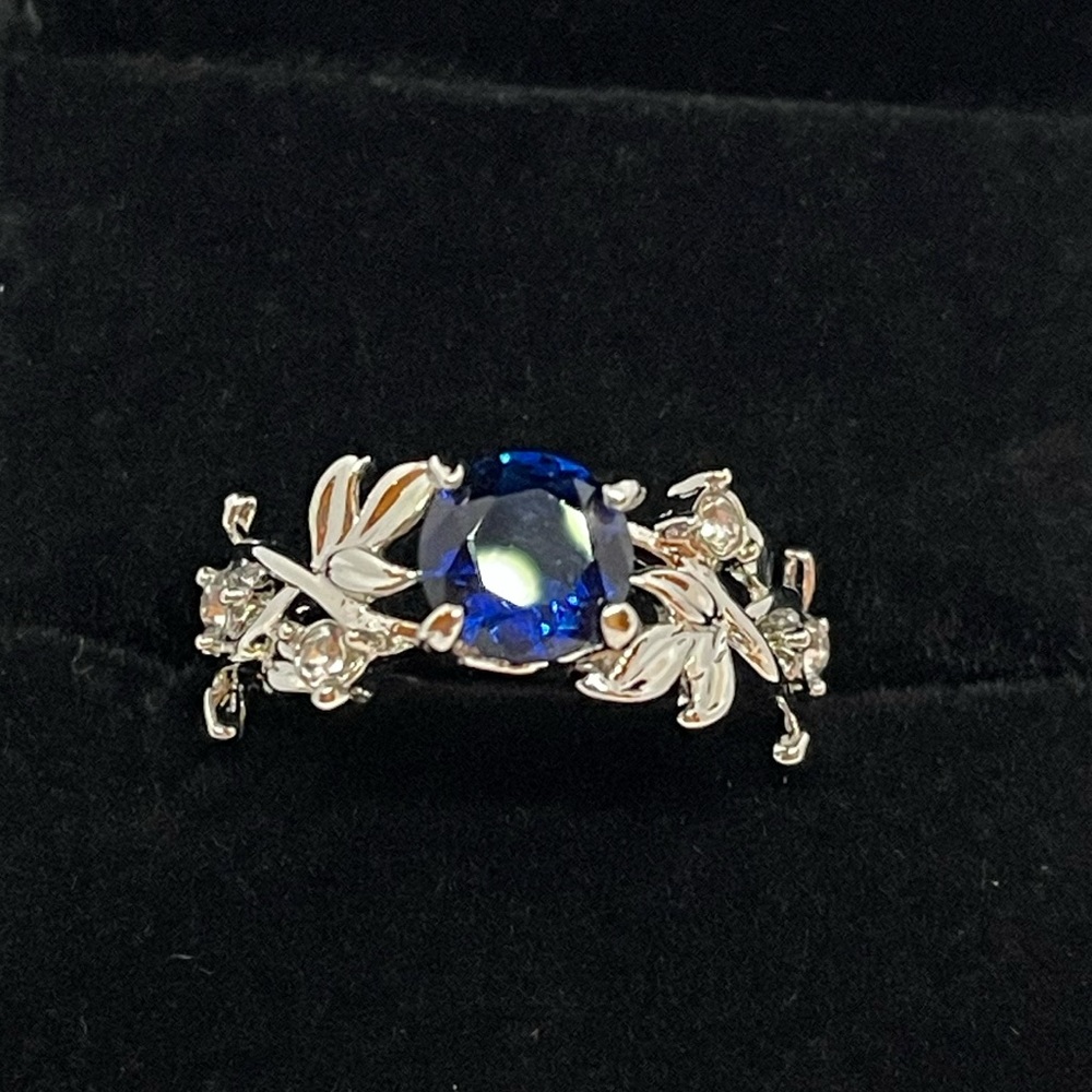 Silver Ring, lab created Saphire and CZ accents